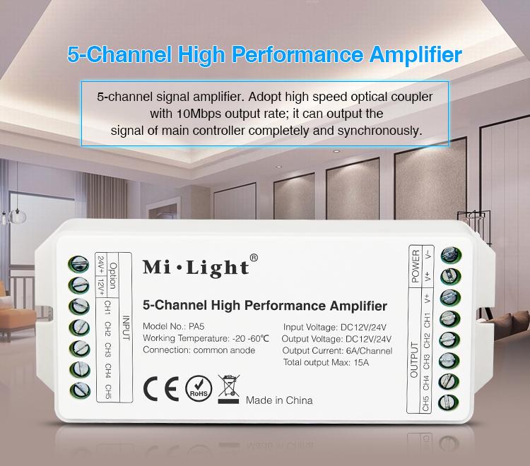 Wzmacniacz 5-kanałowy MILIGHT - PA4, 5-Channel High Performance Amplifier - PA5, 5-Kanal Hochleistungsverstärker - PA5, 5-канальный усилитель Высокая производительность - РА5, 5-kanálový s vysokým Výkonnost zesilovač - PA5